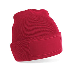 Zachte acryl beanie met katoenen twill patch, Rood - 24CB445