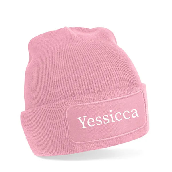 Zachte acryl beanie met katoenen twill patch, Roze - 24CB445