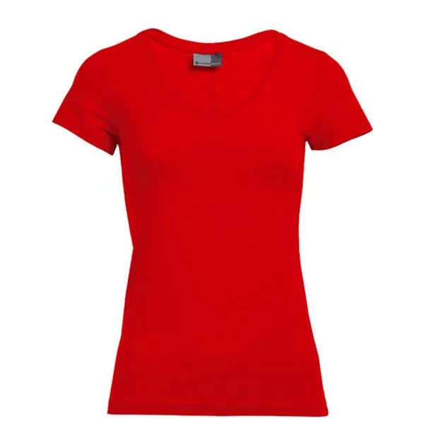 t-shirt slim fit v hals promodoro vuur rood voorzijde 24e3086