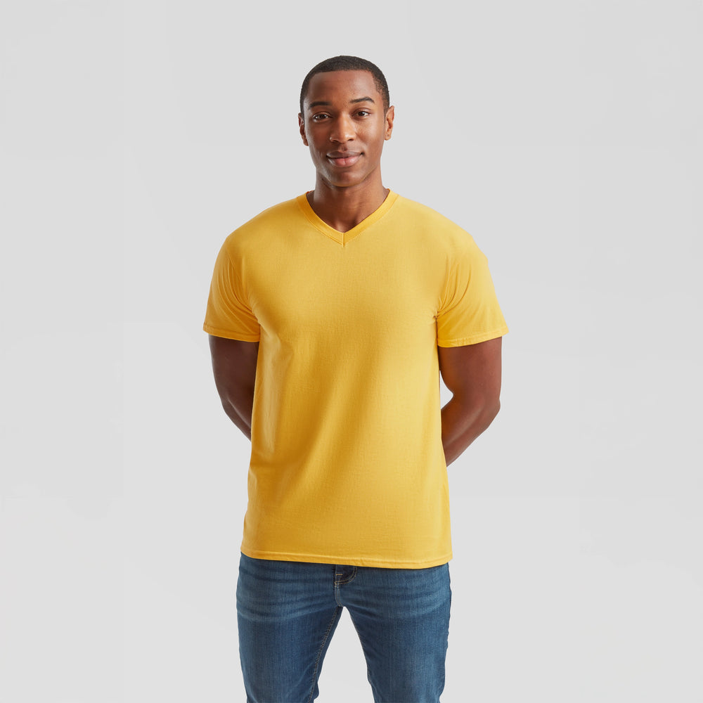 T-shirt V hals fruit of the loom zonnebloem geel 24f270 vooraanzicht