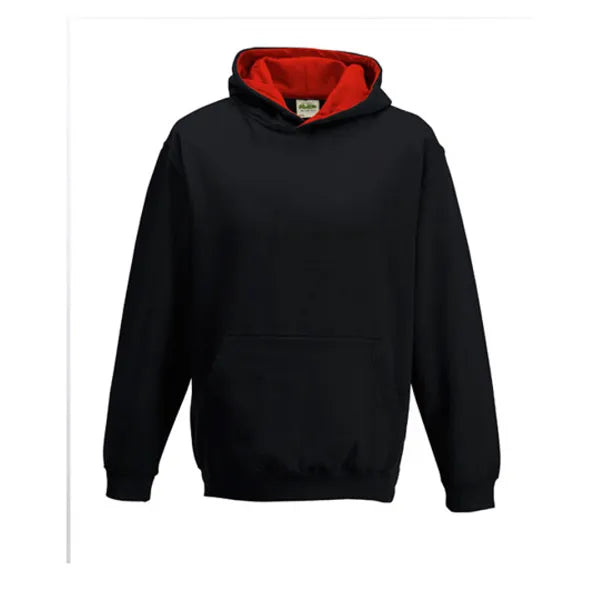 hooded kids varsity hoodie just hoods zwart rood voorzijde 24jh003k