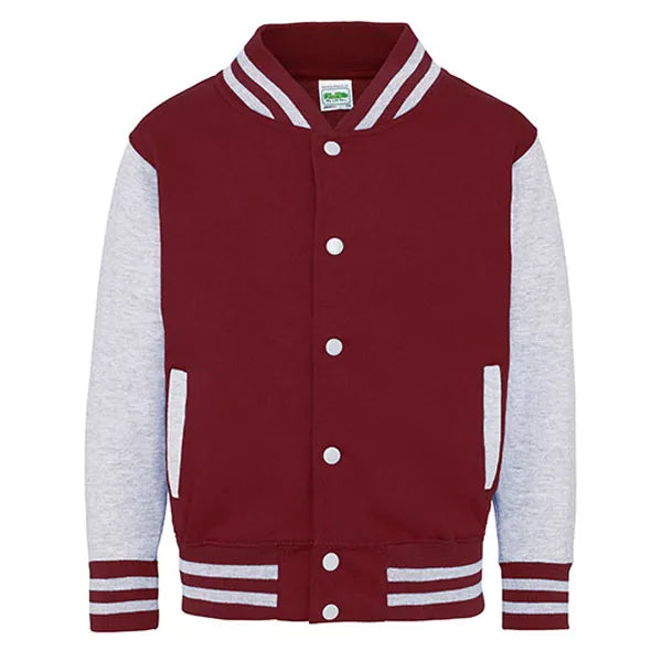 kids varsity jacket just hoods burgundy heather grey voorzijde 24jh043k