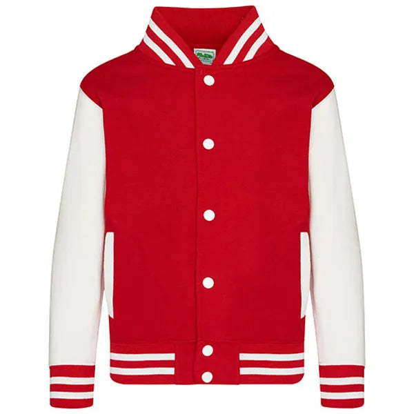 kids varsity jacket just hoods fire red white voorzijde 24jh043k