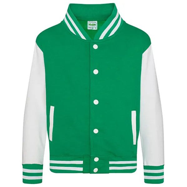 kids varsity jacket just hoods groen wit voorzijde 24jh043k