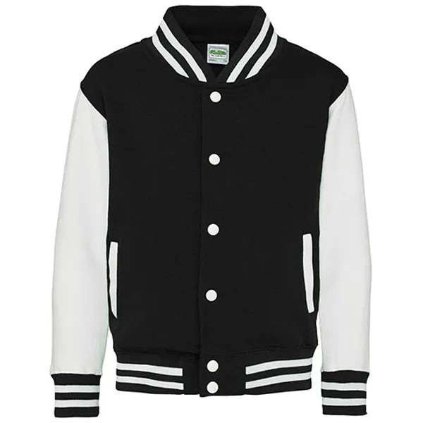 kids varsity jacket just hoods jet black white voorzijde 24jh043k