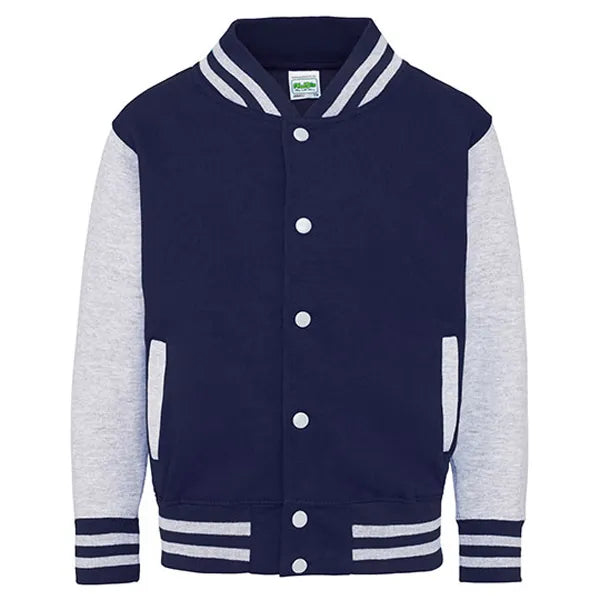 kids varsity jacket just hoods oxford navy heather grey voorzijde 24jh043k
