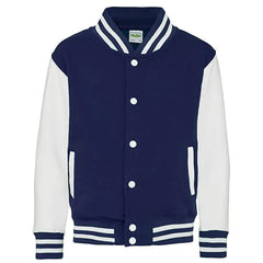 Kids Varsity Jacket van Just Hoods - Navy Wit