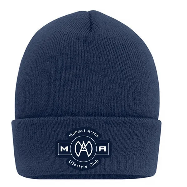 Klassieke gebreide muts met extra brede omslag met bedrukking, Blauw - 24MB7139