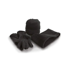 Fleece Set met Muts, Handschoenen en Nekwarmer - Zwart