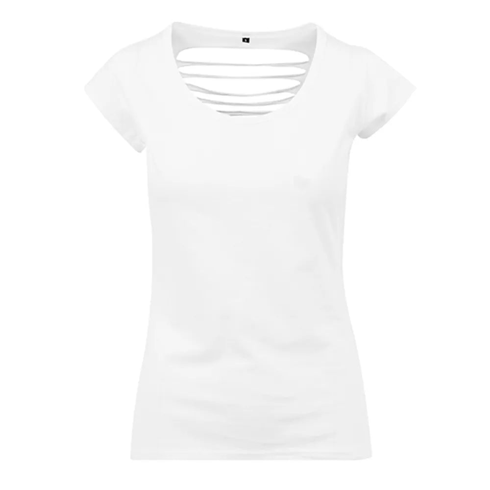 Dames-T-shirt met uitgesneden rug achterzijde, Wit - 25BY035