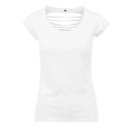 Dames-T-shirt met uitgesneden rug achterzijde, Wit - 25BY035