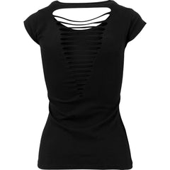 Dames T-shirt Back Cut - Zwart