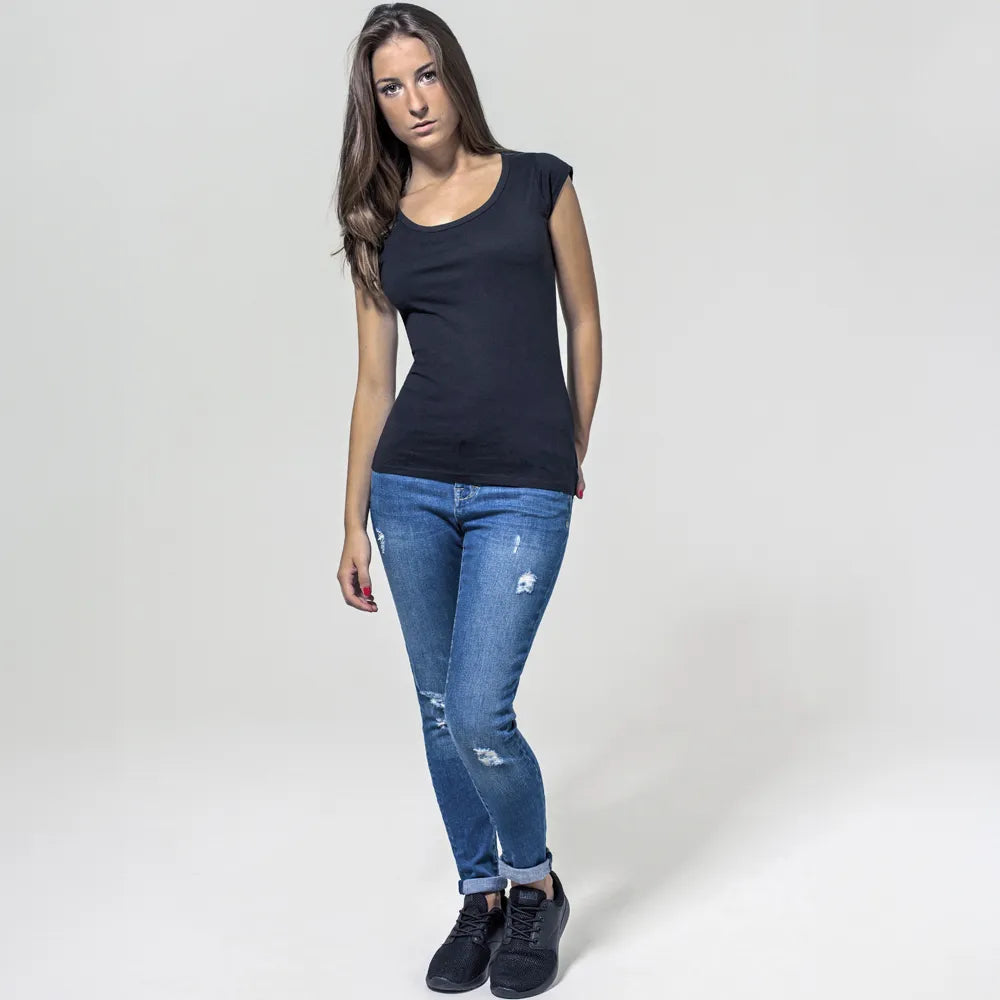 Dames-T-shirt met uitgesneden rug sfeerbeeld, Zwart - 25BY035