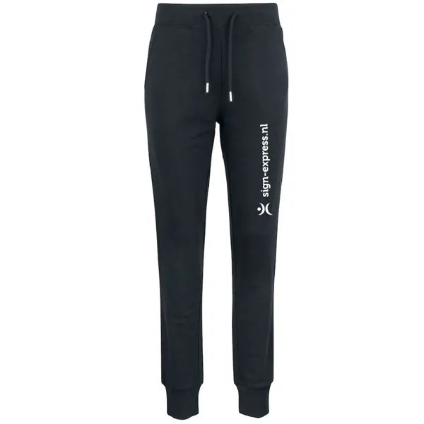 joggingbroek sweatpants premium ladies clique zwart met logo voorzijde 26021009