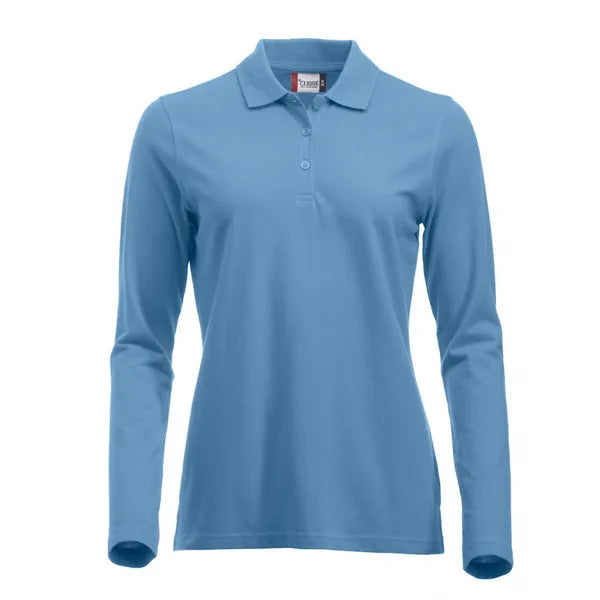 polo lange mouwen dames licht blauw voorzijde 26028247