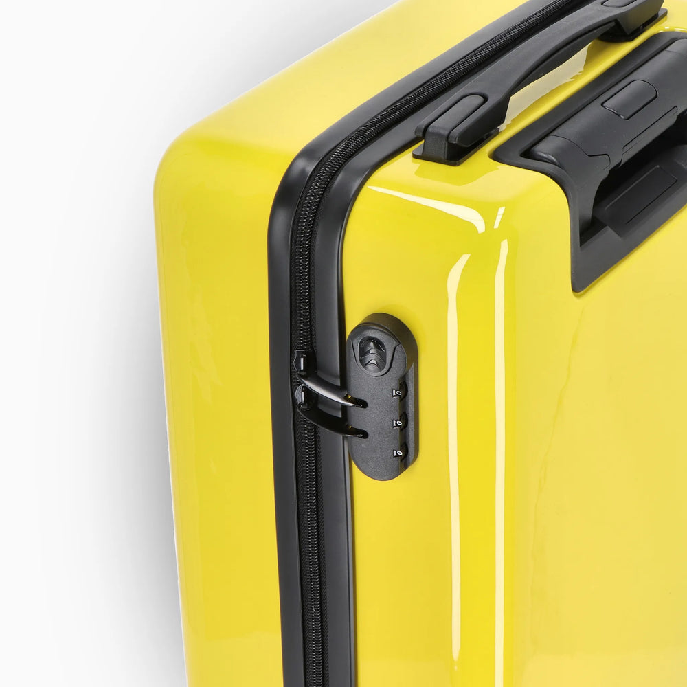 Cabine trolley 18 inch met telefoonhouder en cijferslot - Geel