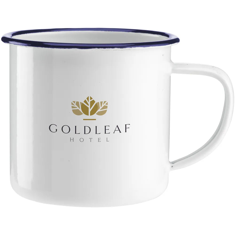 retro mokken emaille 350 ml wit blauw 310853