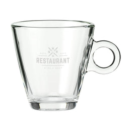 Theeglas 320 ml met oor en gegraveerd logo, Transparant - 311070