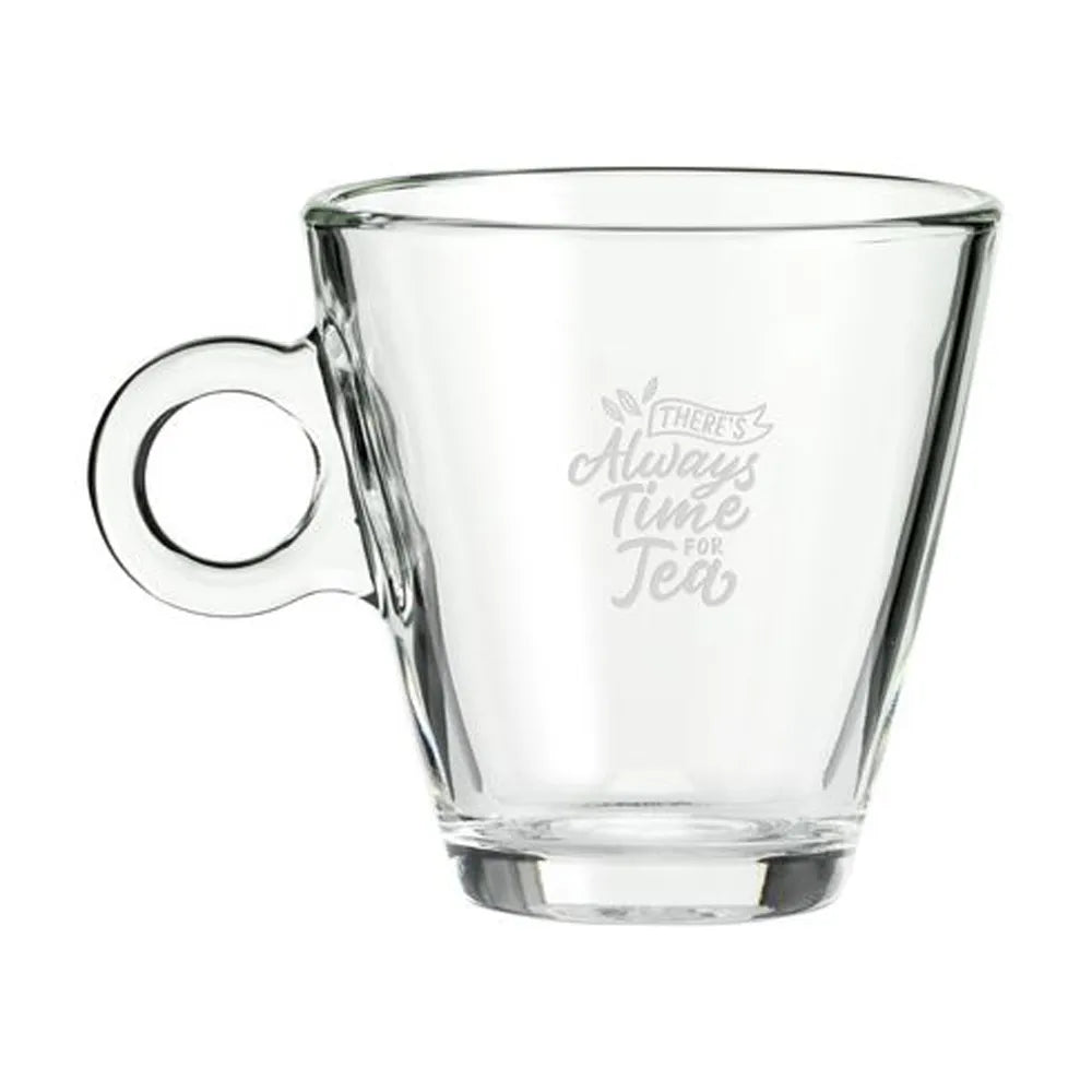 Theeglas 320 ml met oor en gegraveerde tekst, Transparant - 311070