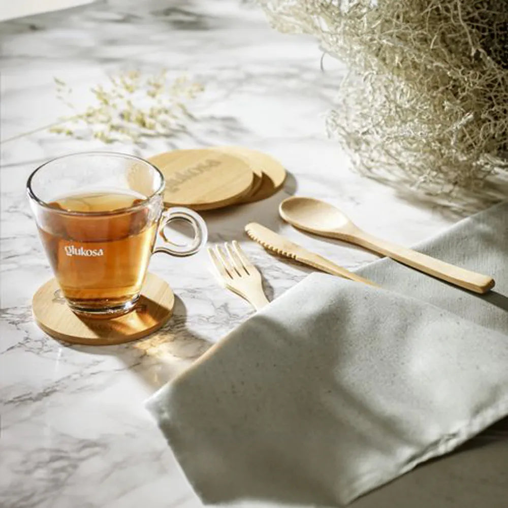 Theeglas 320 ml met thee op gedekte tafel, Transparant - 311070