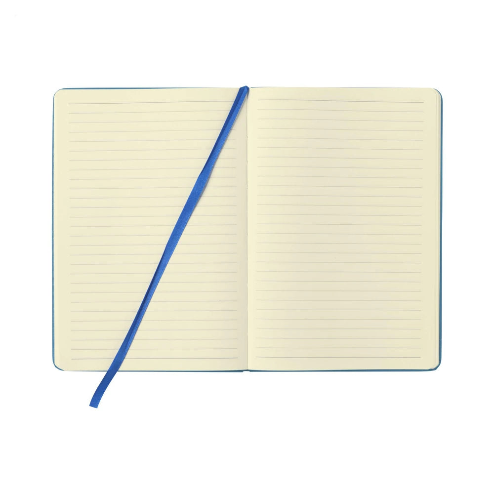 A5 notitieboekje met PU cover en elastiek, gelinieerd FSC papier - Lichtblauw