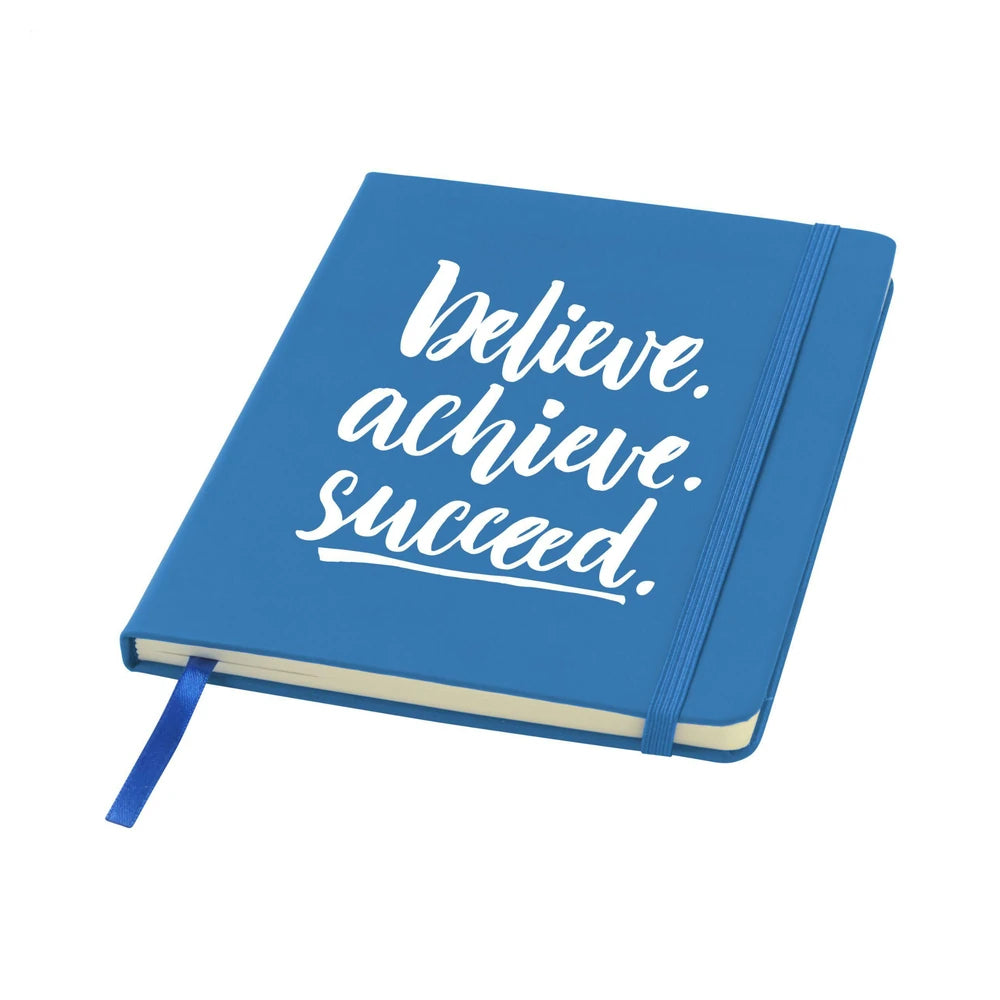 A5 notitieboekje met PU cover en elastiek, gelinieerd FSC papier - Lichtblauw