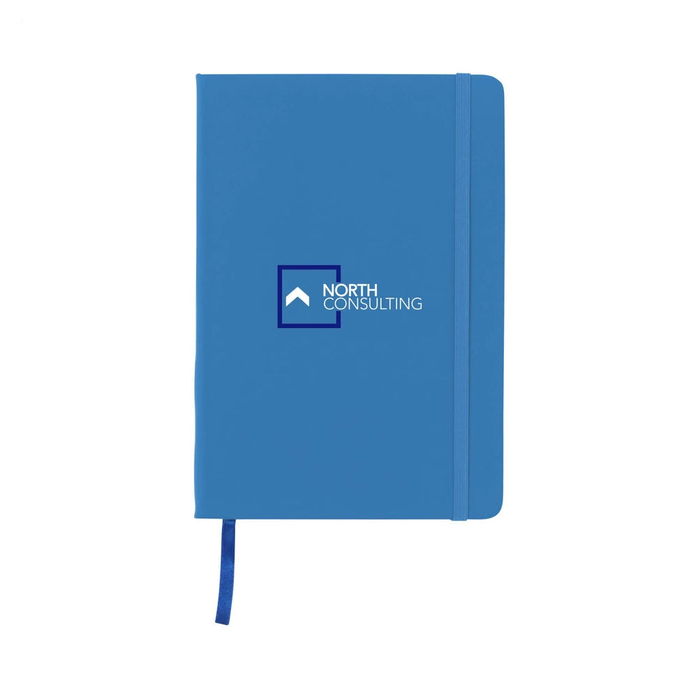 A5 notitieboekje met PU cover en elastiek, gelinieerd FSC papier - Lichtblauw