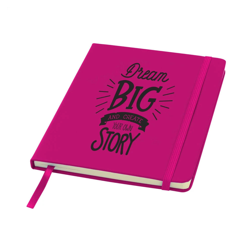 A5 notitieboekje met PU cover en elastiek, gelinieerd FSC papier - Magenta