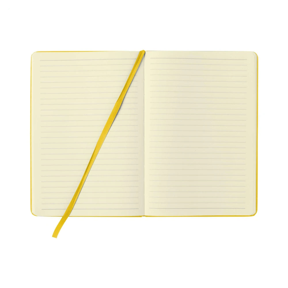 A5 notitieboekje met PU cover en elastiek, gelinieerd FSC papier - Geel
