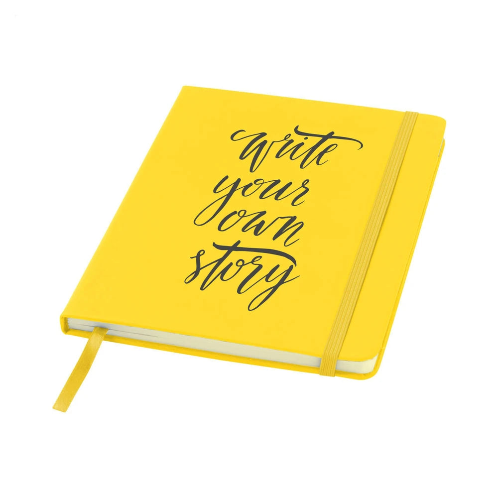 A5 notitieboekje met PU cover en elastiek, gelinieerd FSC papier - Geel