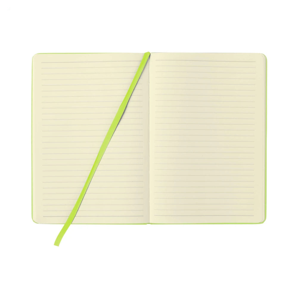 A5 notitieboekje met PU cover en elastiek, gelinieerd FSC papier - Lime
