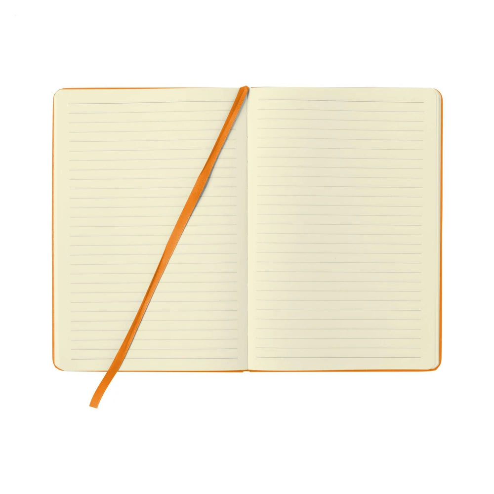 A5 notitieboekje met PU cover en elastiek, gelinieerd FSC papier - Oranje