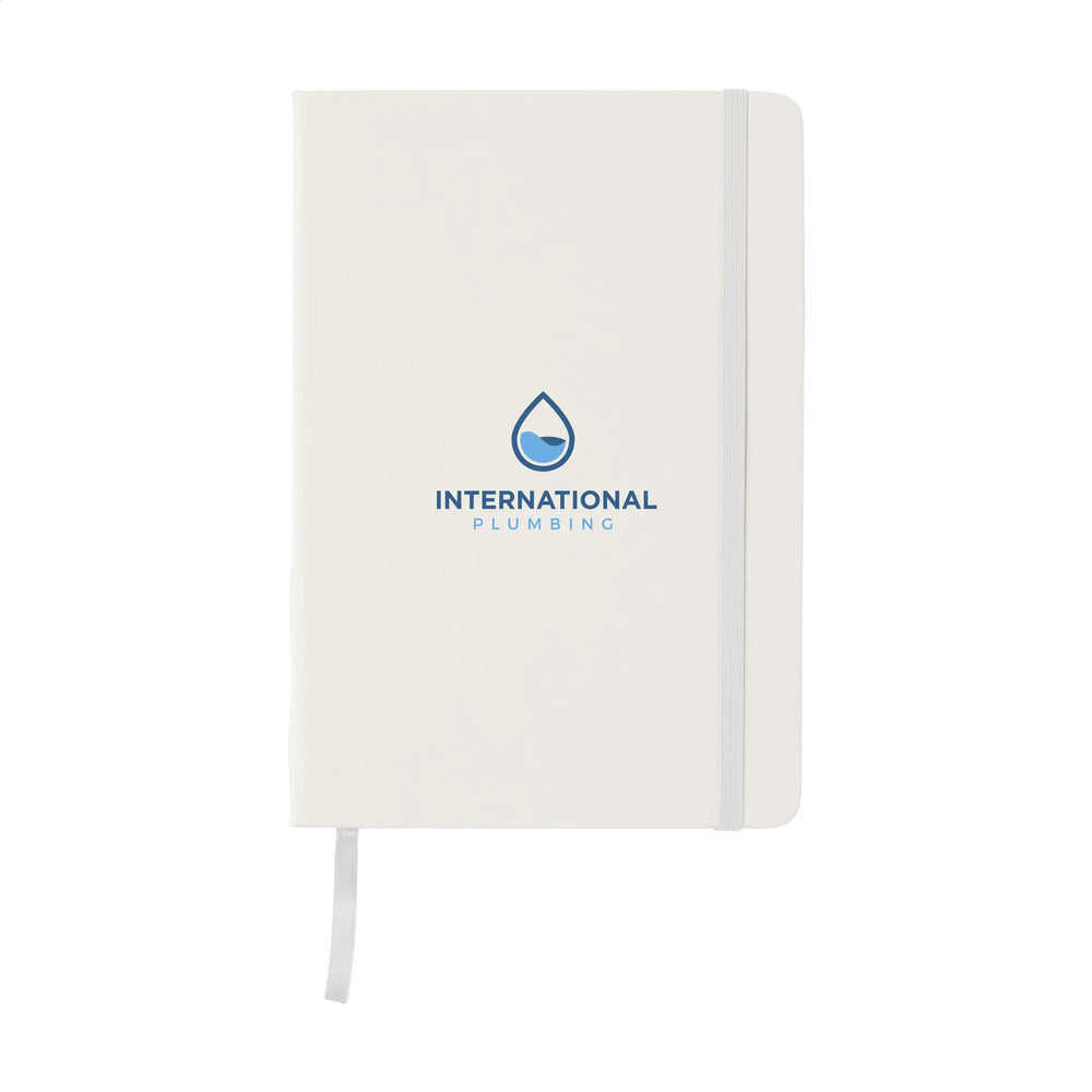 A5 notitieboekje met PU cover en elastiek, gelinieerd FSC papier met bedrukking, Wit - 311243