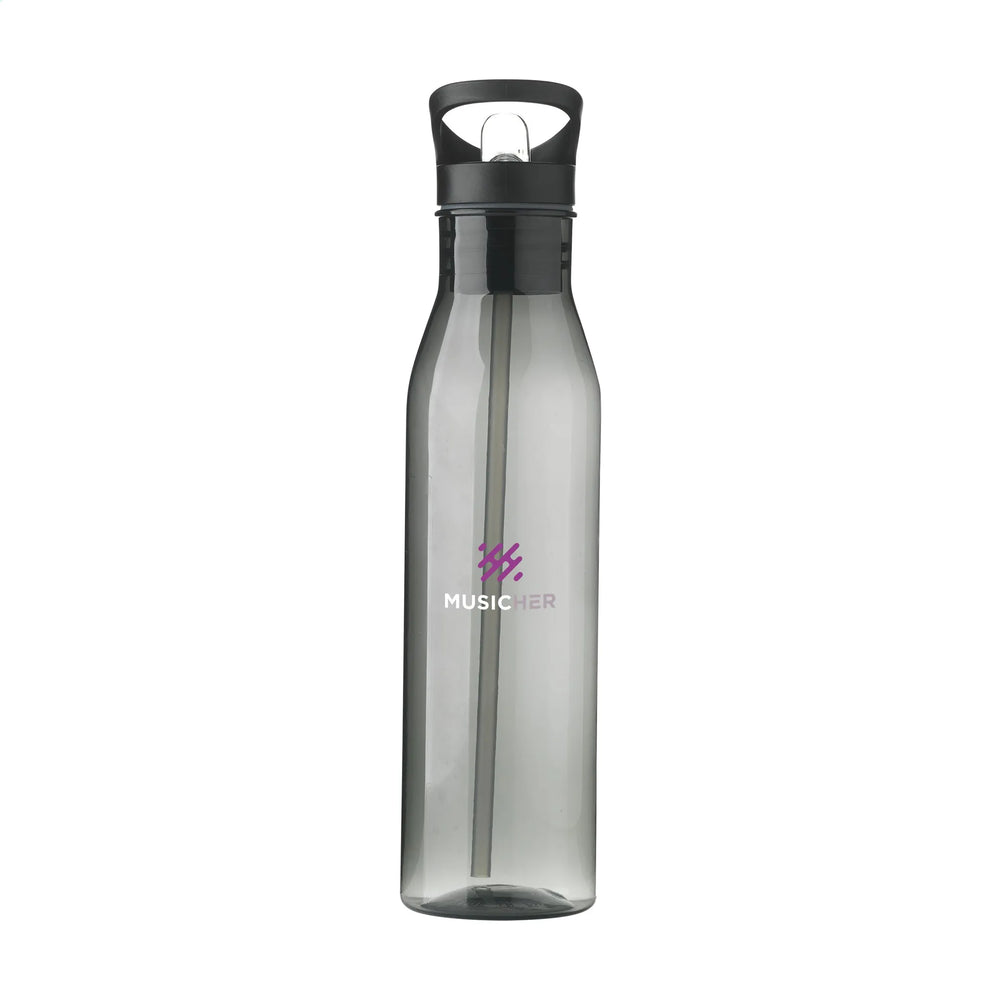 RPET waterfles 720 ml met mondstuk en rietje met bedrukking, Zwart - 311289