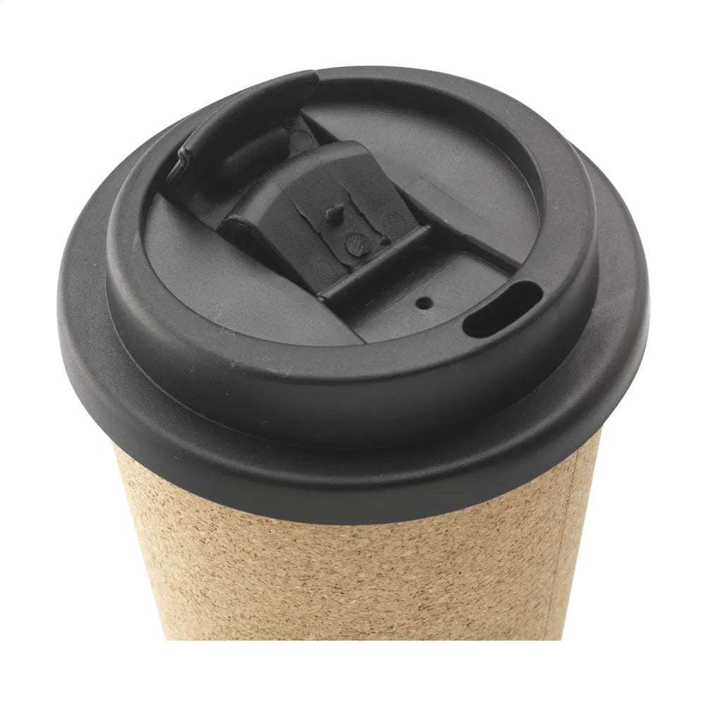 Deksel van koffiebeker met kurkafwerking detail, Zwart - 311395