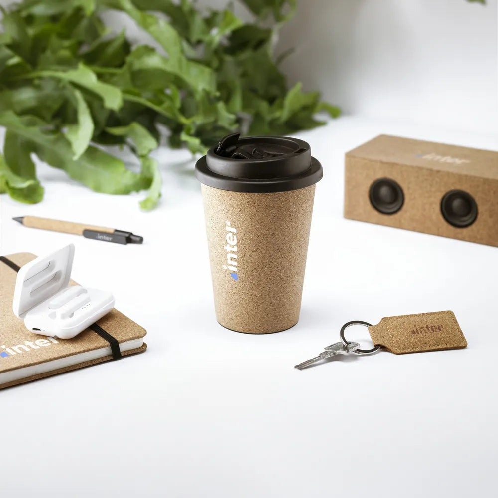 Koffiebeker 350 ml met dubbele wand en kurk afwerking sfeerbeeld, Beige - 311395