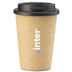 koffiebeker met deksel dubbelwandig 350 ml beige met logo 311395