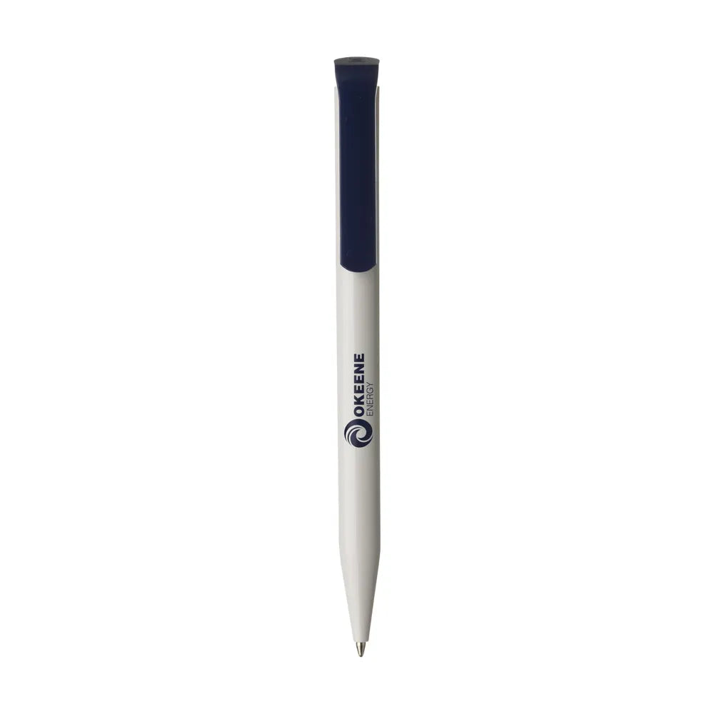 Senator balpen met gekleurde clip en gepolijste houder met bedrukking, Wit en marineblauw - 312068