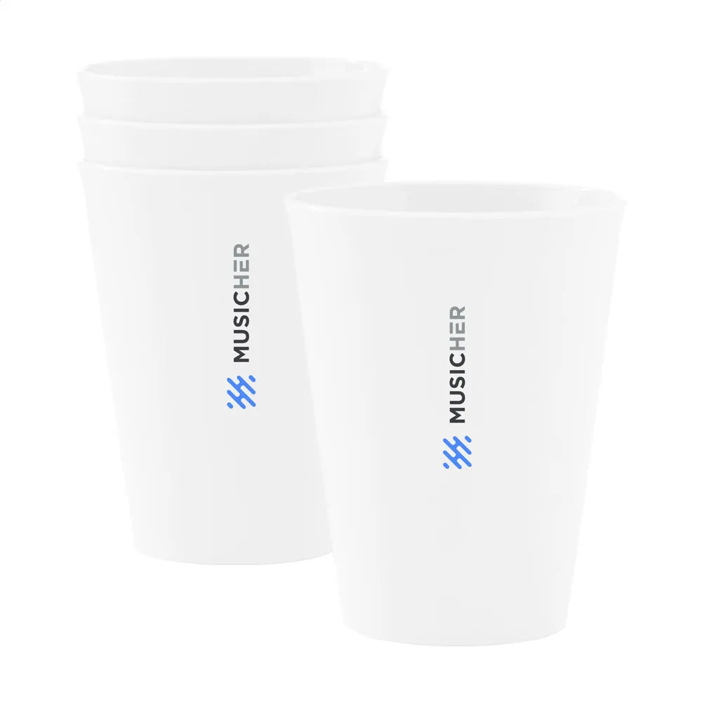 herbruikbare beker suikerrietafval wit met logo kopie 31W304