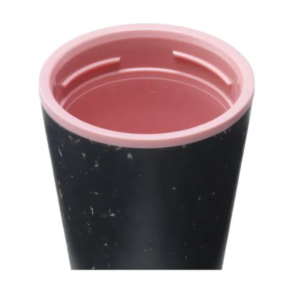 Dubbelwandige herbruikbare koffiebeker 227 ml met 360° deksel geopend van boven, Grijs en roze - 31W043