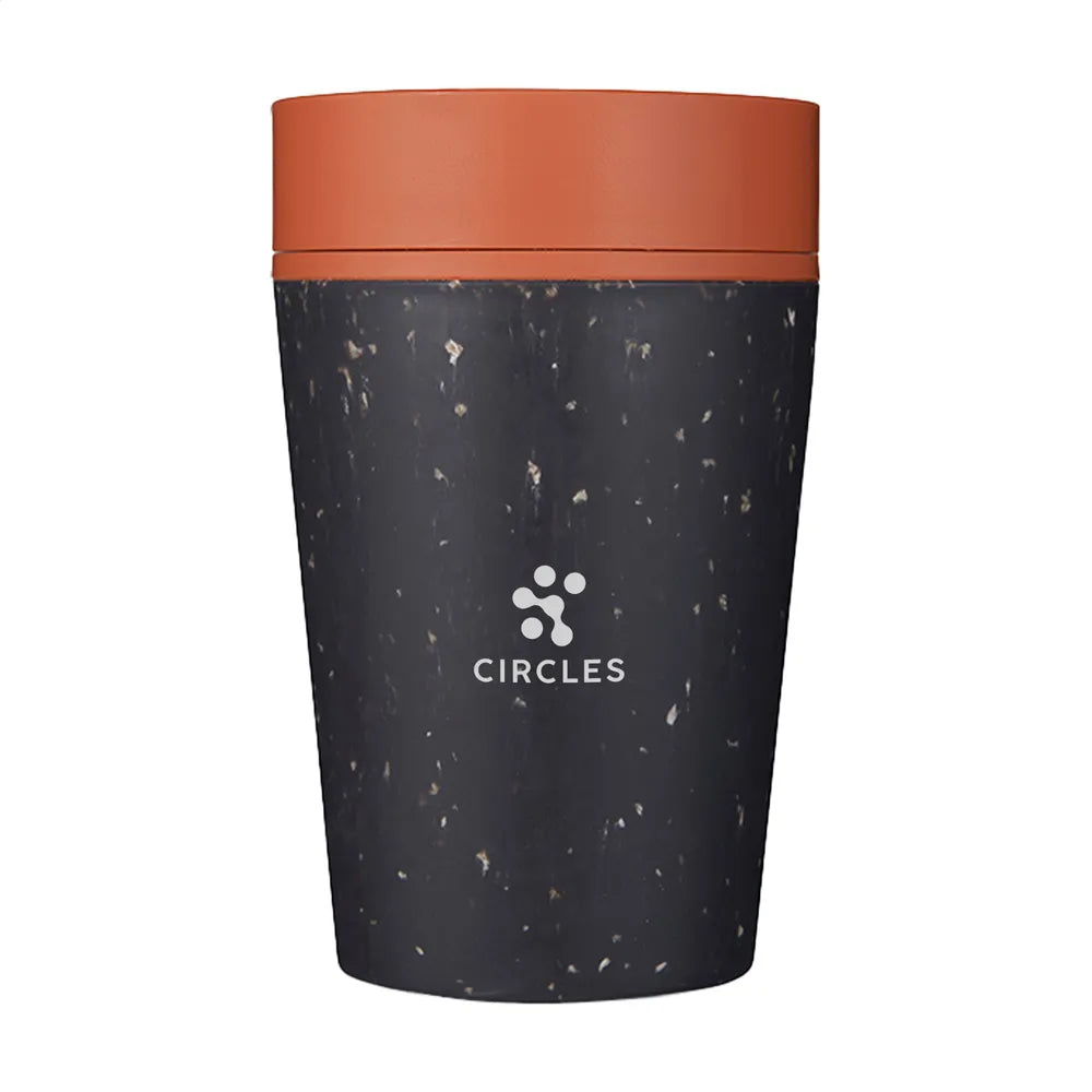 Dubbelwandige herbruikbare koffiebeker 227 ml met 360° deksel, Grijs en oranje - 31W043