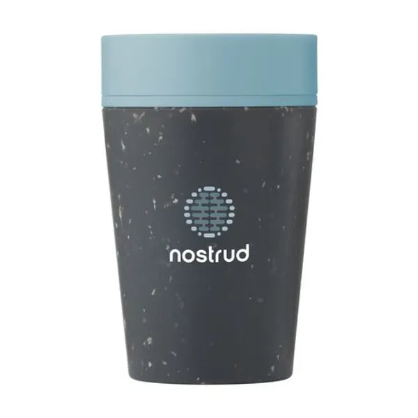 Dubbelwandige herbruikbare koffiebeker 227 ml met 360° deksel met bedrukking, Grijs en blauw - 31W043