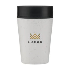 Dubbelwandige Herbruikbare Koffiebeker 227 ml met 360° Deksel - Wit-Zwart