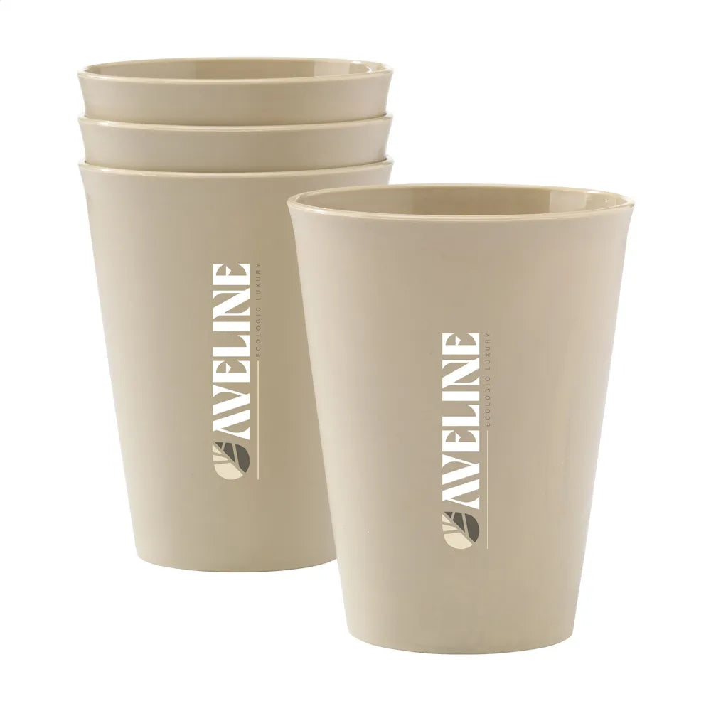 Herbruikbare koffiebekers 360 ml van biokunststof gestapeld met bedrukking, Beige - 31W304