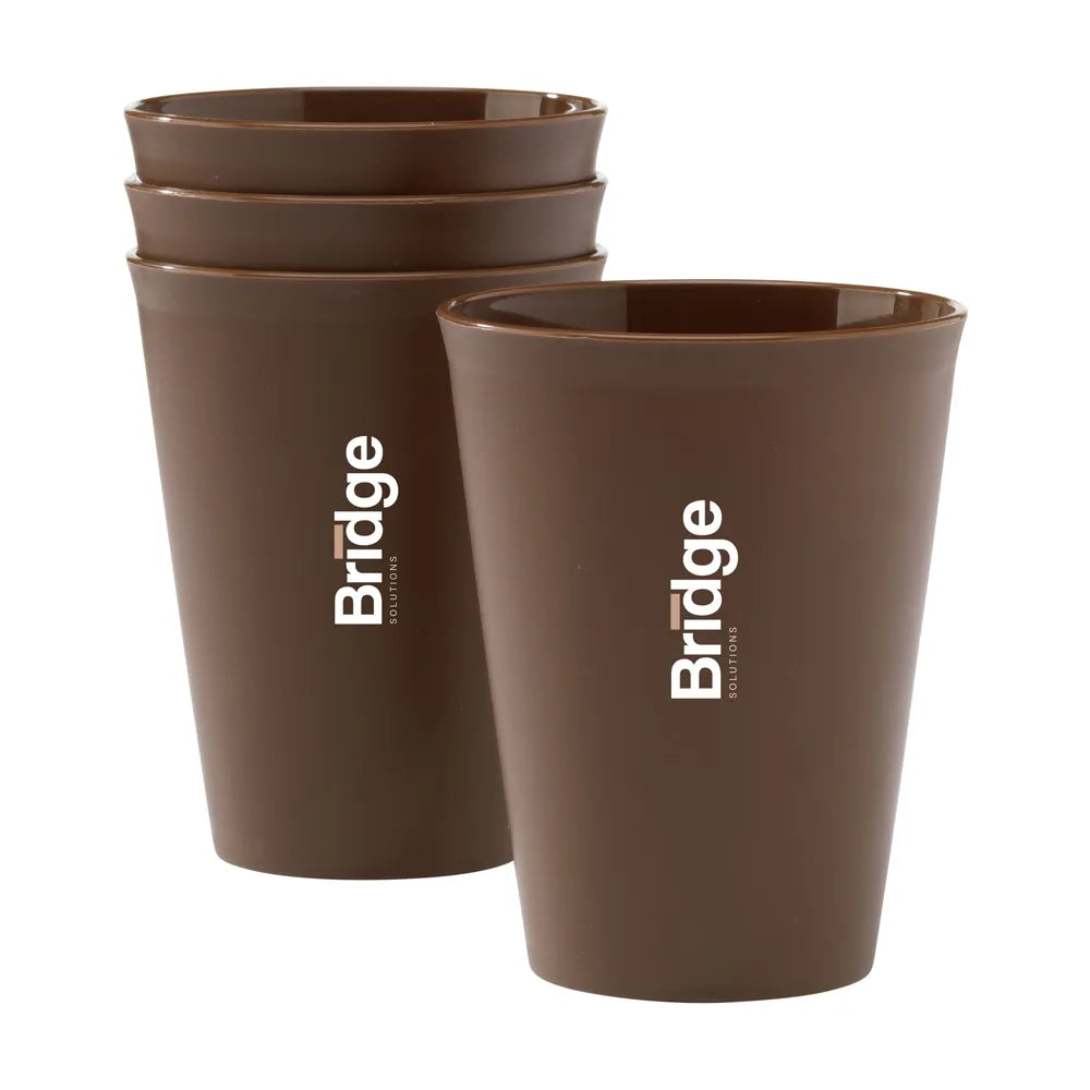 Herbruikbare koffiebekers 360 ml van biokunststof gestapeld met bedrukking, Bruin - 31W304