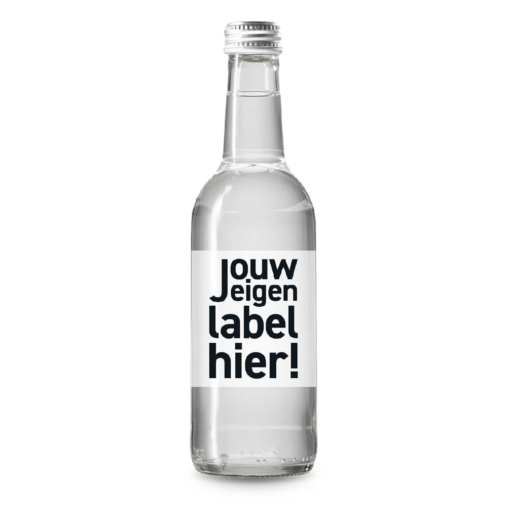 Glazen waterfles 330 ml met full colour etiket - Zilver dop