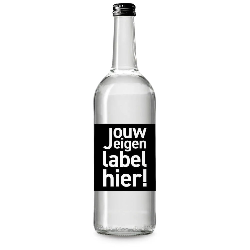 Glazen mineraalwaterfles met full colour etiket - Zwart dop