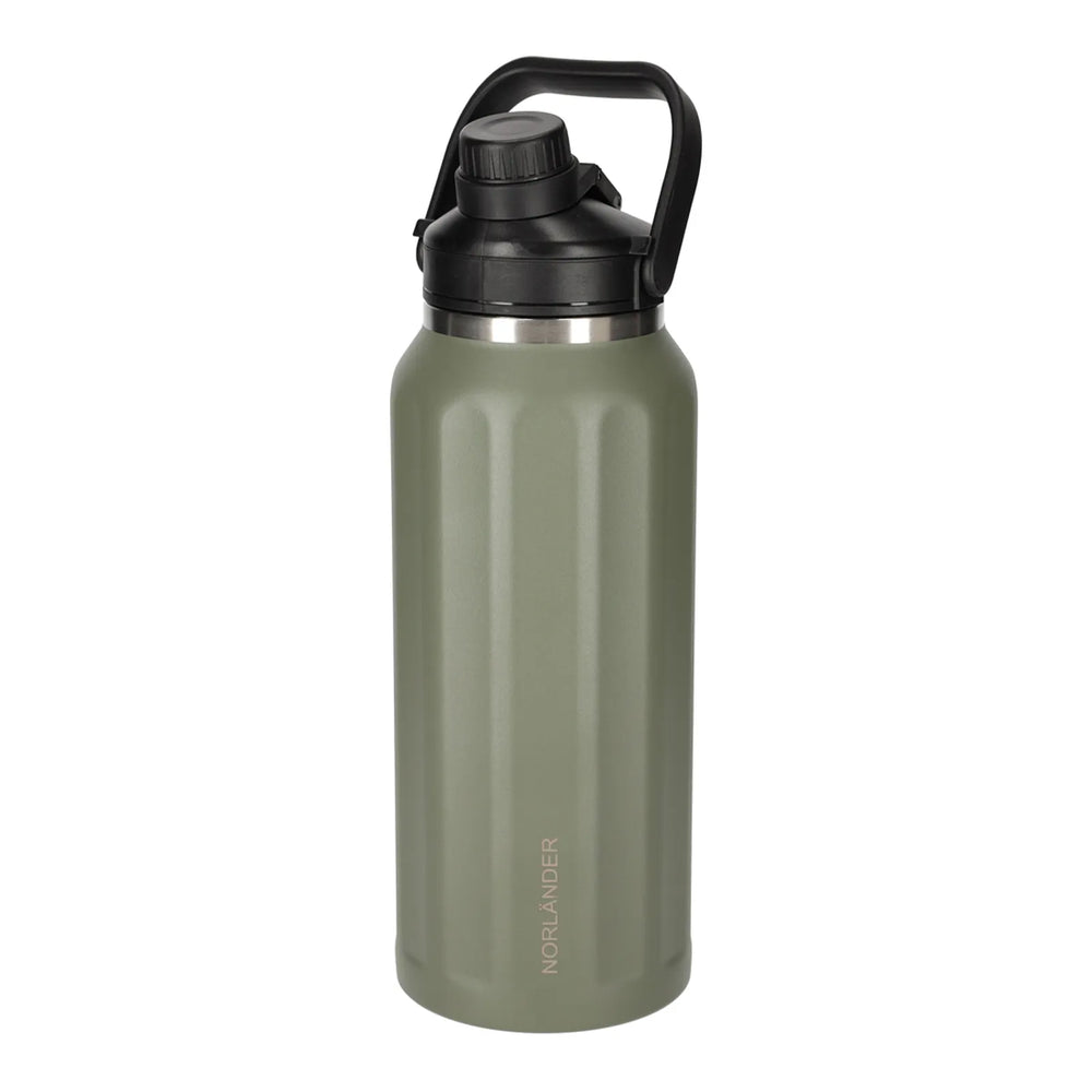 Dubbelwandige thermosfles met draaghengsel voorzijde, Groen - 3828893