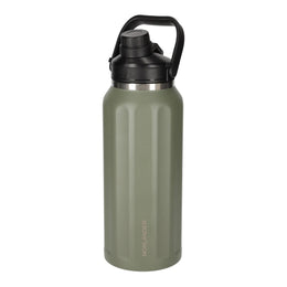 Dubbelwandige thermosfles met draaghengsel voorzijde, Groen - 3828893