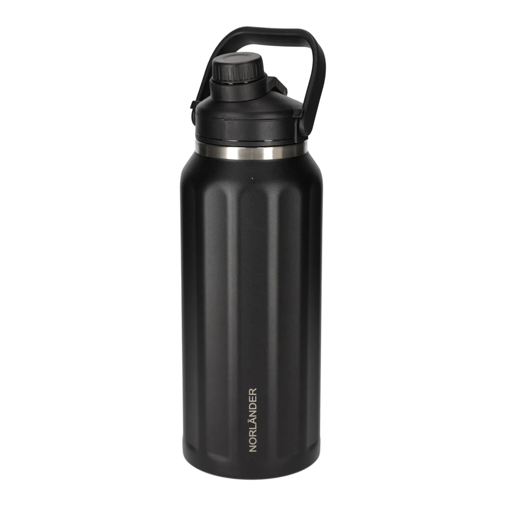 Dubbelwandige thermosfles met draaghengsel voorzijde, Zwart - 3828893